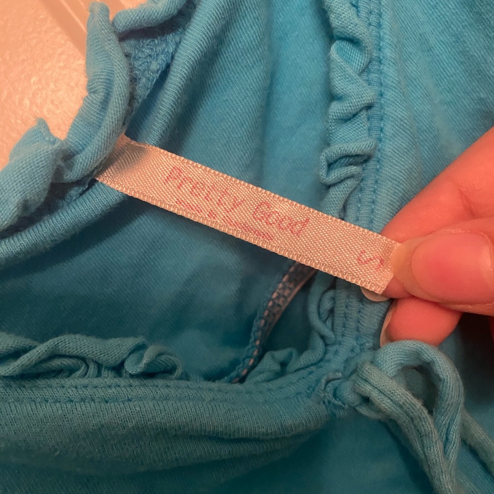 Pretty Good Turquoise Tank Top with Ruffle Trim - Picture 3 of 4